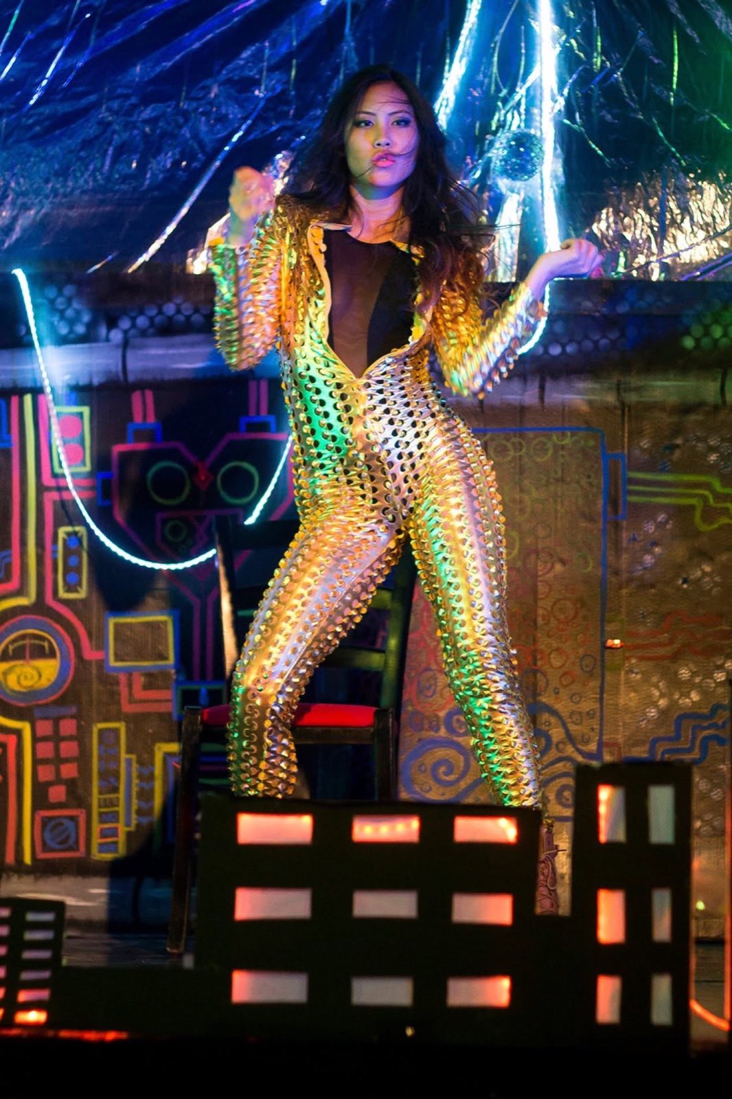 Gold-costumed dancer performing during the 2015 Robot Apocalypse