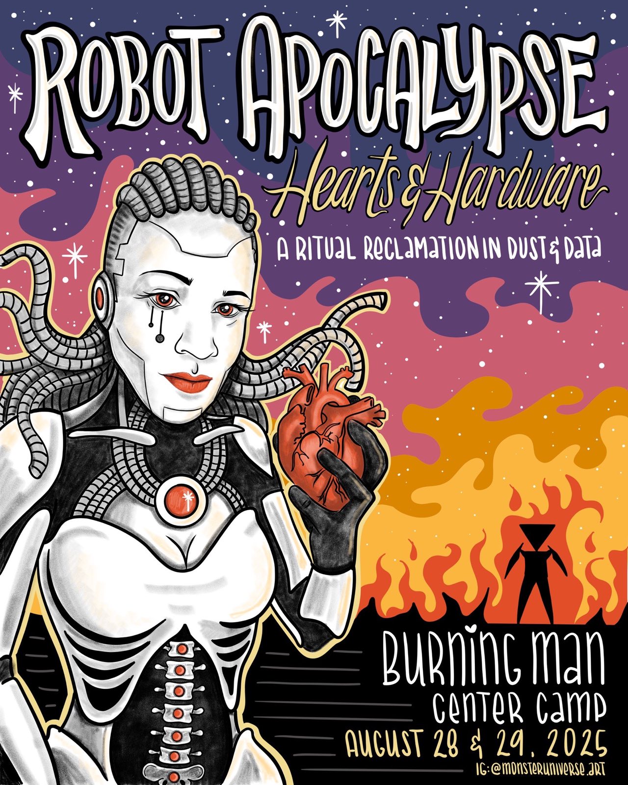 Official poster for Robot Apocalypse Hearts and Hardware at Burning Man in 2025